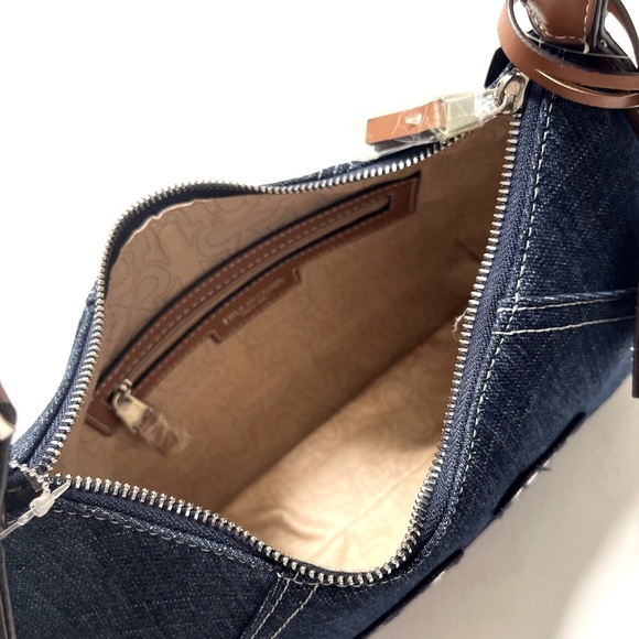 NWT TRUE RELIGION Denim Shoulder Bag Studded Horseshoe Blue Hobo Embellished - Picture 9 of 10